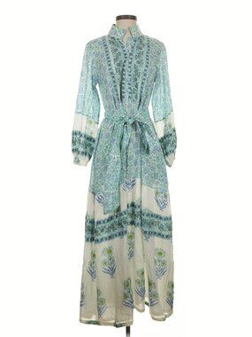 Blue and green block print maxi dress
